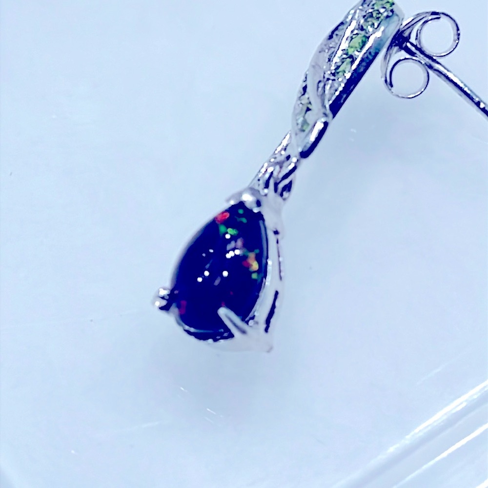 Black Opal Emerald 14KGP Ribbon Earrings - Picture 3 of 6